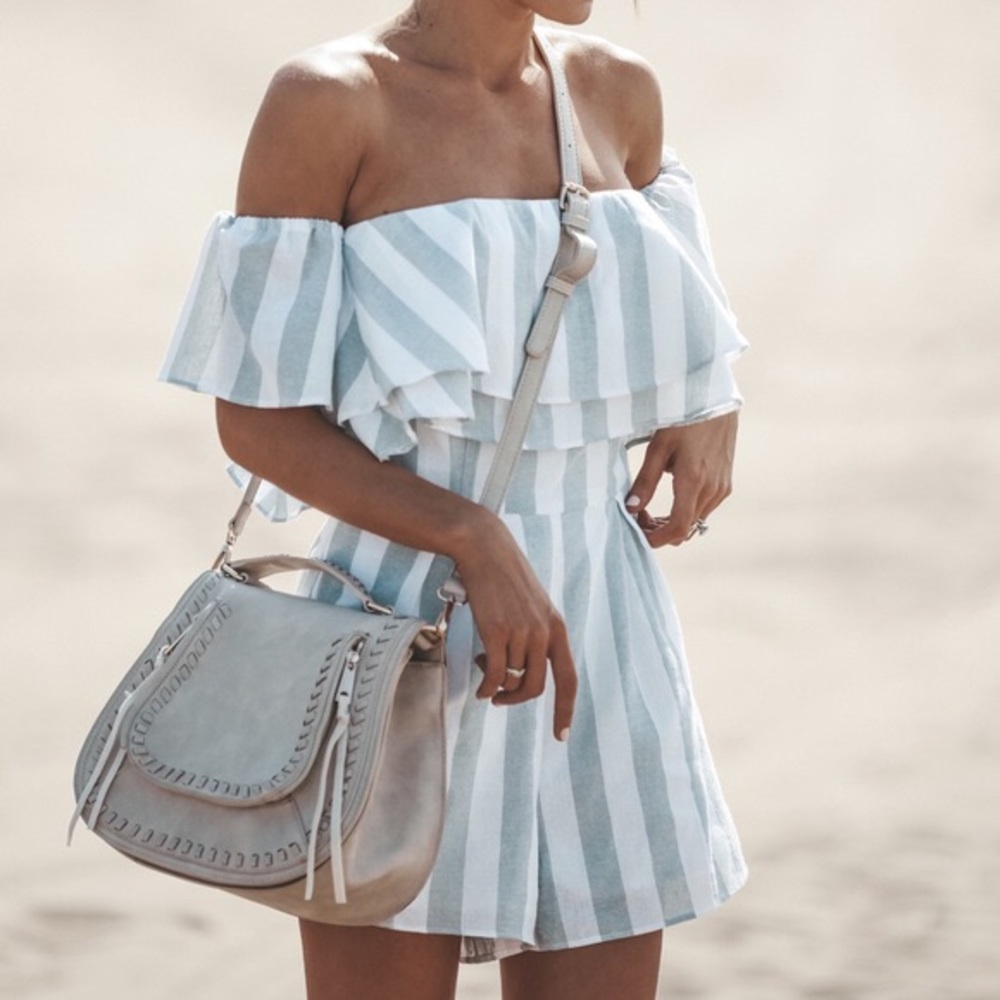 VICI Striped Off-the-shoulder Romper